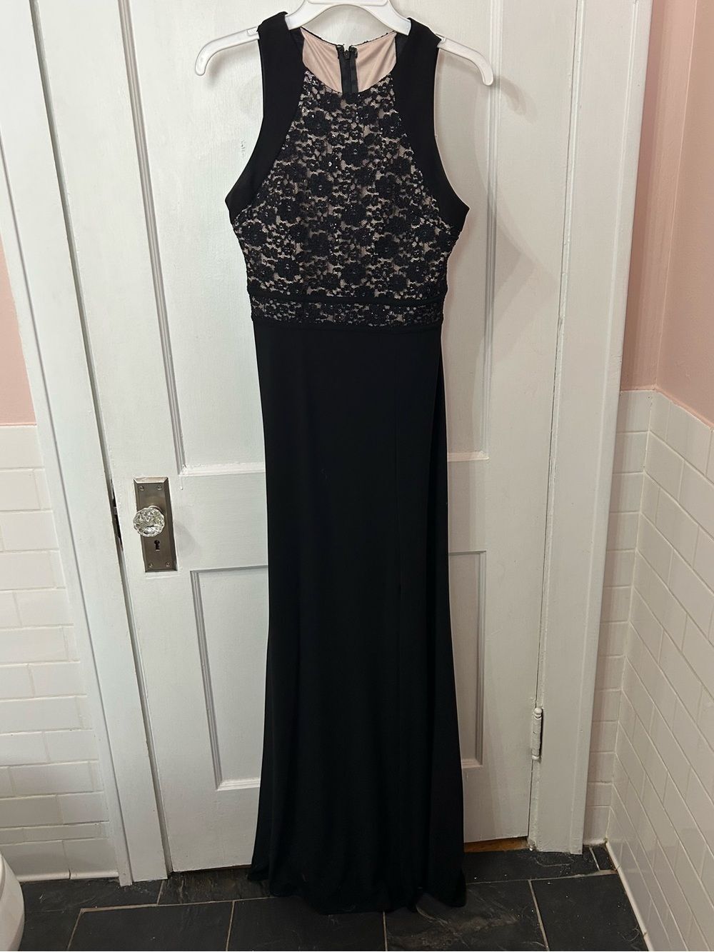 Night Way Collections Black Lace & Nude Illusion Maxi Dress